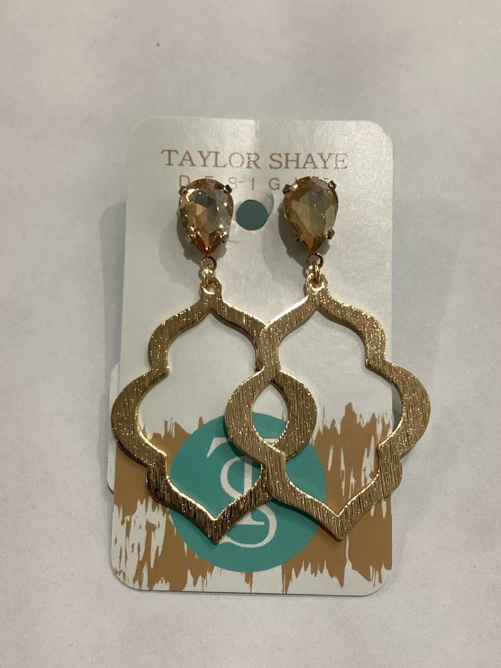Gold Drop Earrings with Champagne Stone Accents